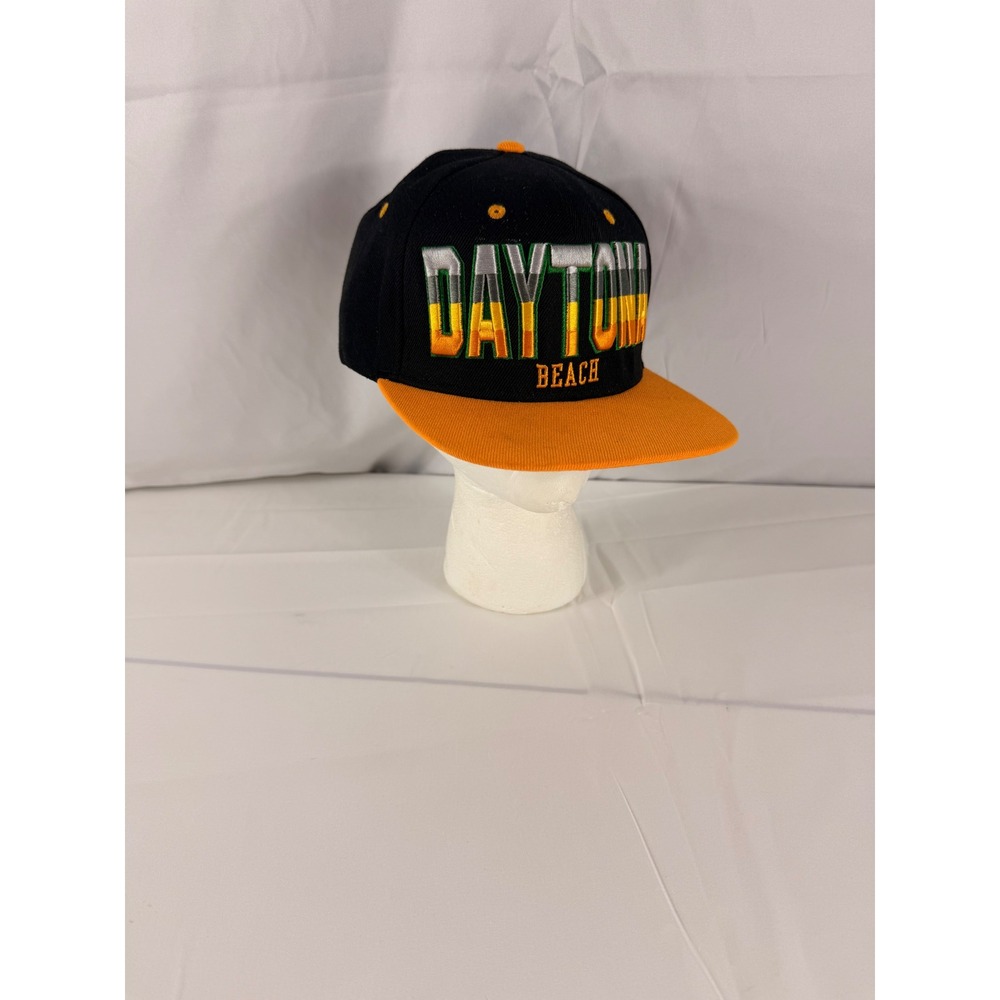 Essencial Daytona Beach Snapback Hat OSFM Black Orange Embroidered Flat Bill Cap